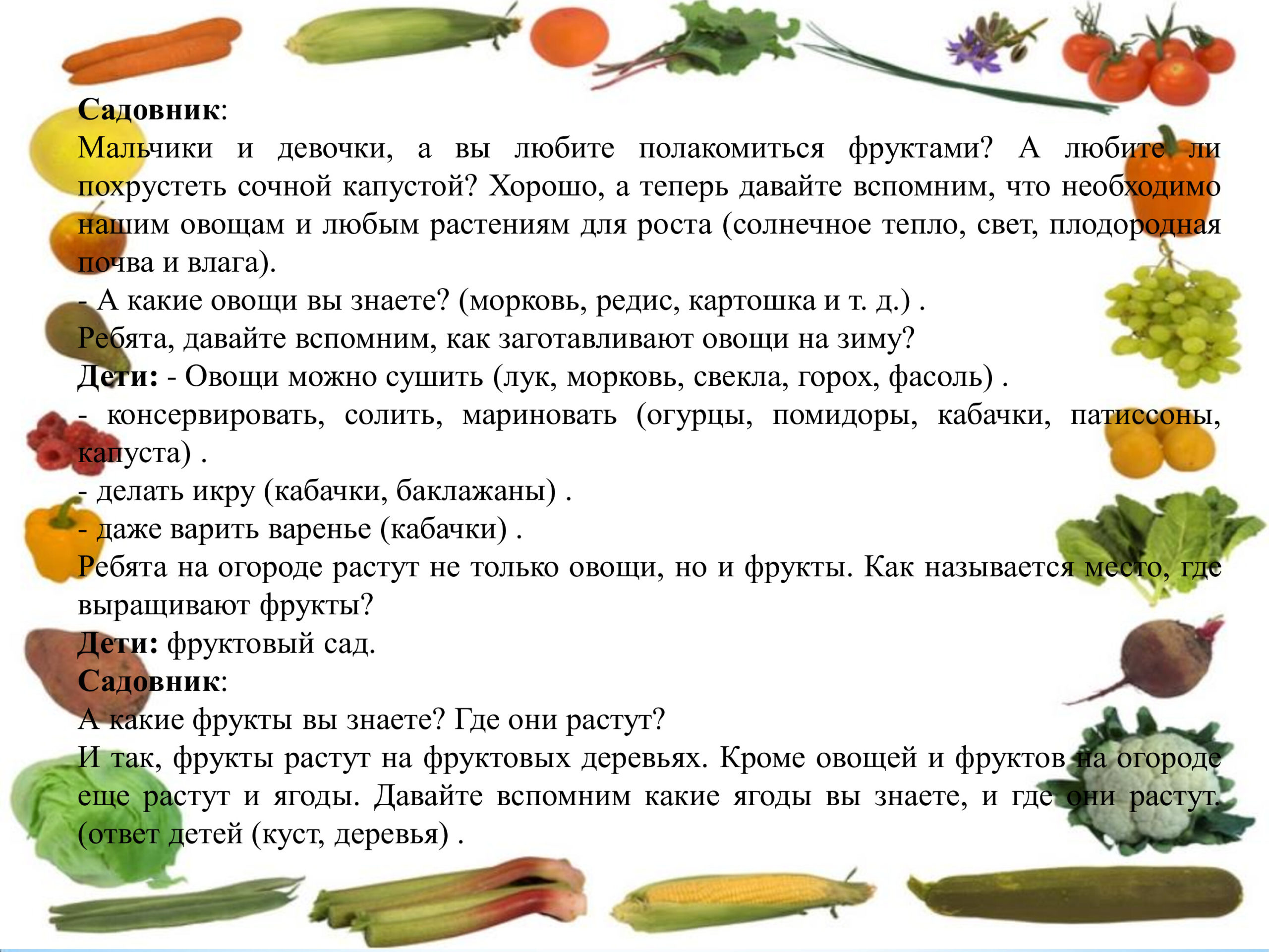 Развлечение в старшей группе «Овощи и фрукты – полезные продукты» –  муниципальное бюджетное дошкольное образовательное учреждение 